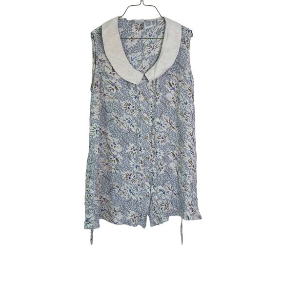 Take Nine Maternity VINTAGE white blue floral button front tank top LARGE - Picture 1 of 7